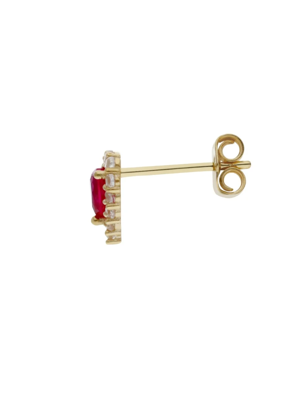 William May 9ct Gold Red & White Cubic Zirconia Heart Stud Earrings, view 2