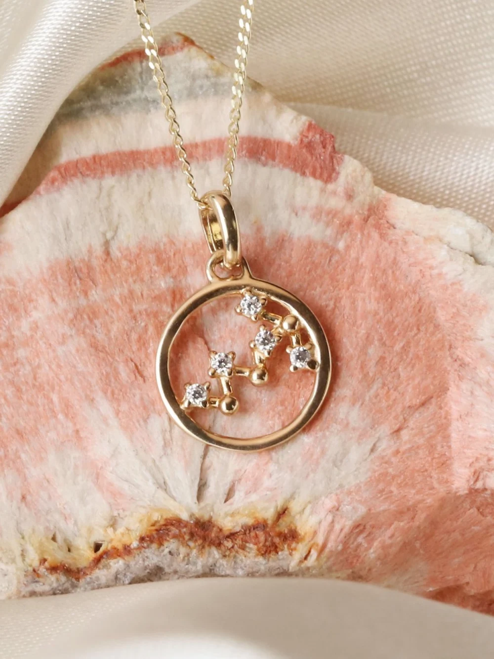 William May 9ct Gold Scorpio Constellation Cubic Zirconia Pendant & Chain, view 2