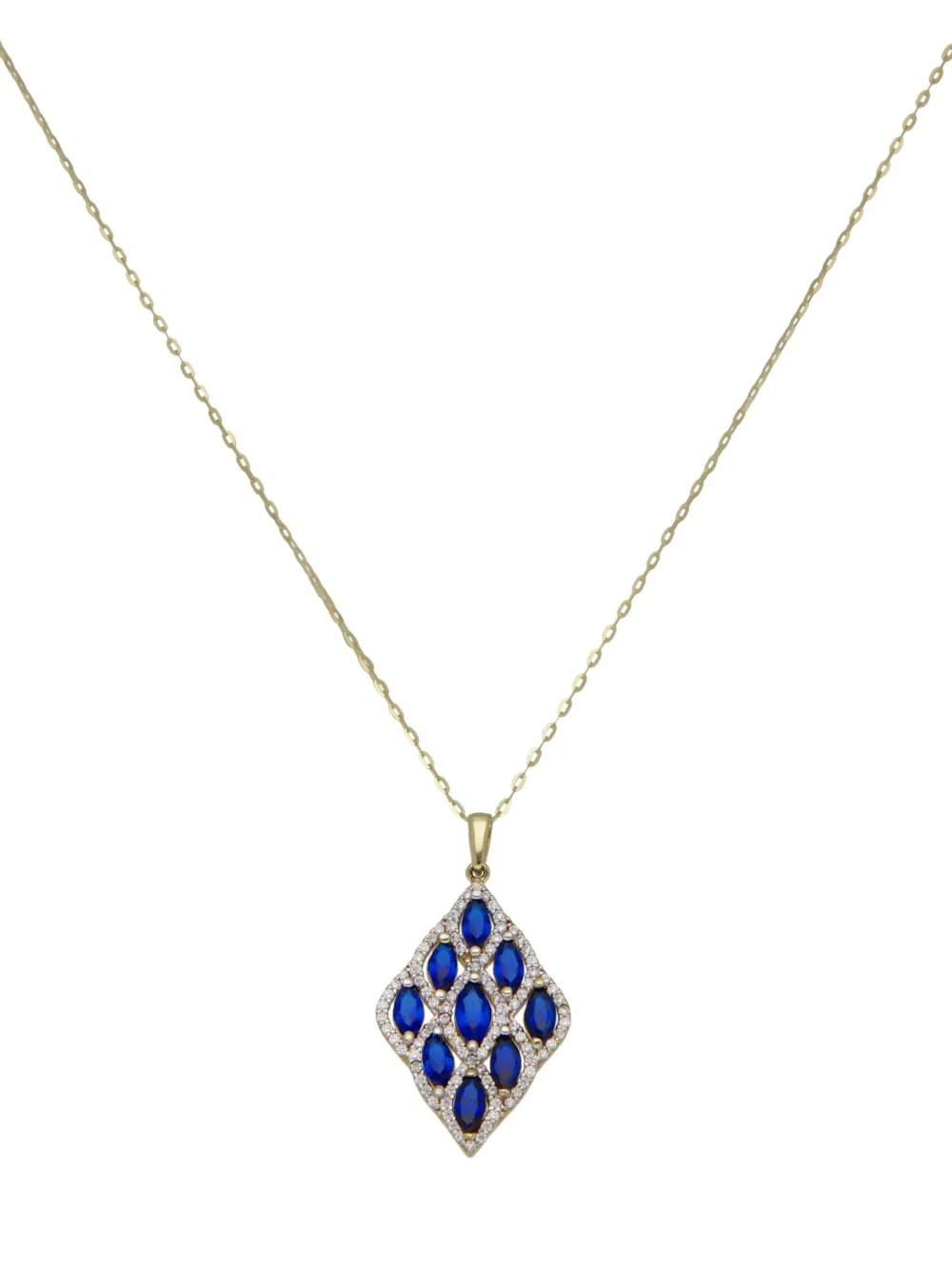 William May 9ct Gold Simulated Blue Gemstone Pendant Necklace