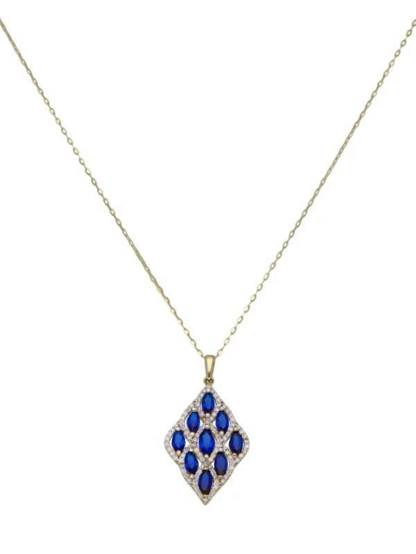 William May 9ct Gold Simulated Blue Gemstone Pendant Necklace