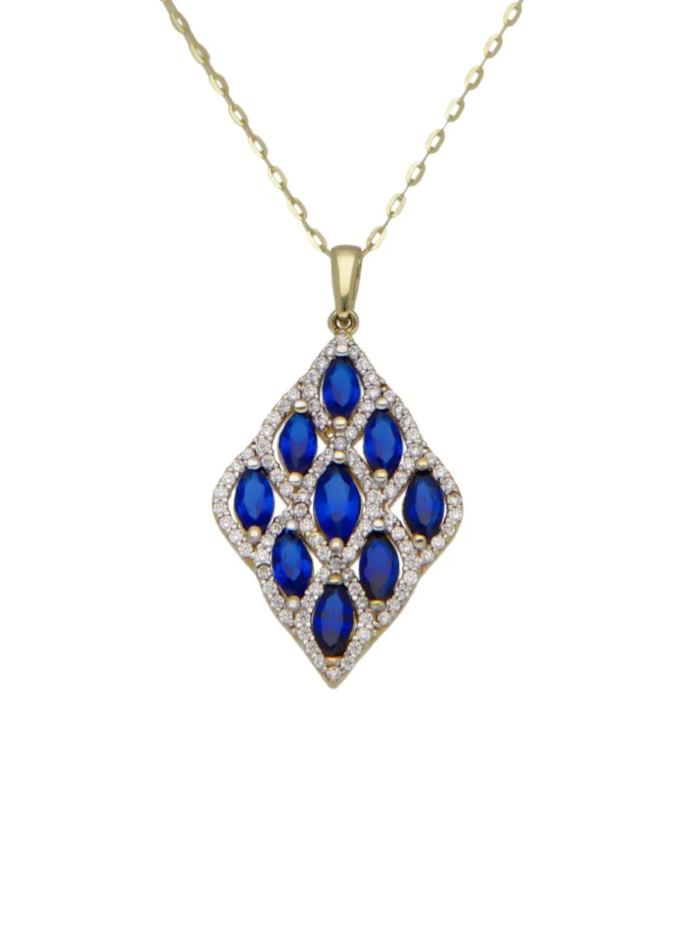 William May 9ct Gold Simulated Blue Gemstone Pendant Necklace, view 2
