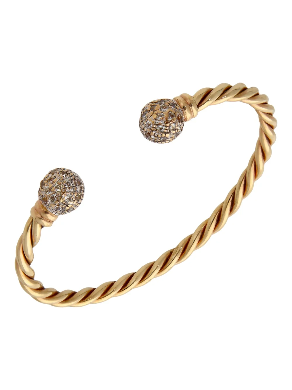 William May 9ct Gold Solid Twist Cubic Zirconia Ball Torque Bangle