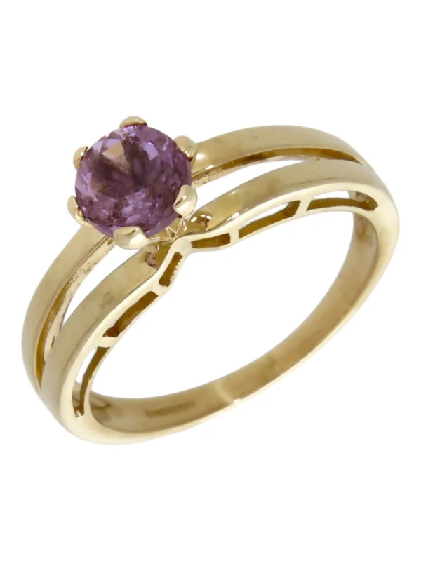 William May 9ct Gold Split Band Amethyst Solitaire Dress Ring