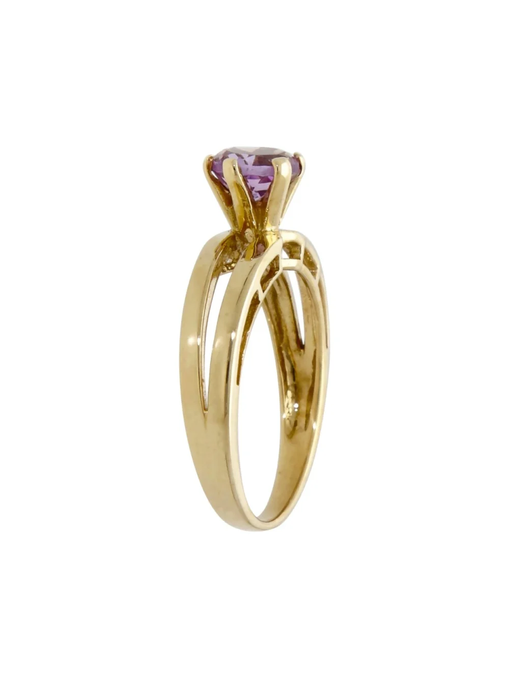 William May 9ct Gold Split Band Amethyst Solitaire Dress Ring, view 2