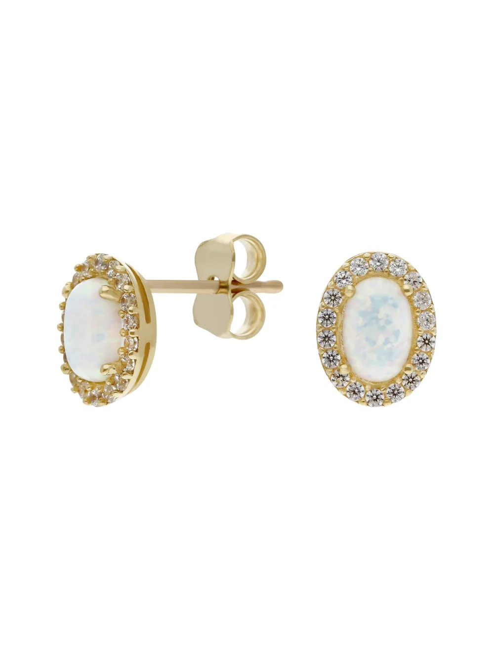 William May 9ct Gold Synthetic Opal & Cubic Zirconia Halo Stud Earrings
