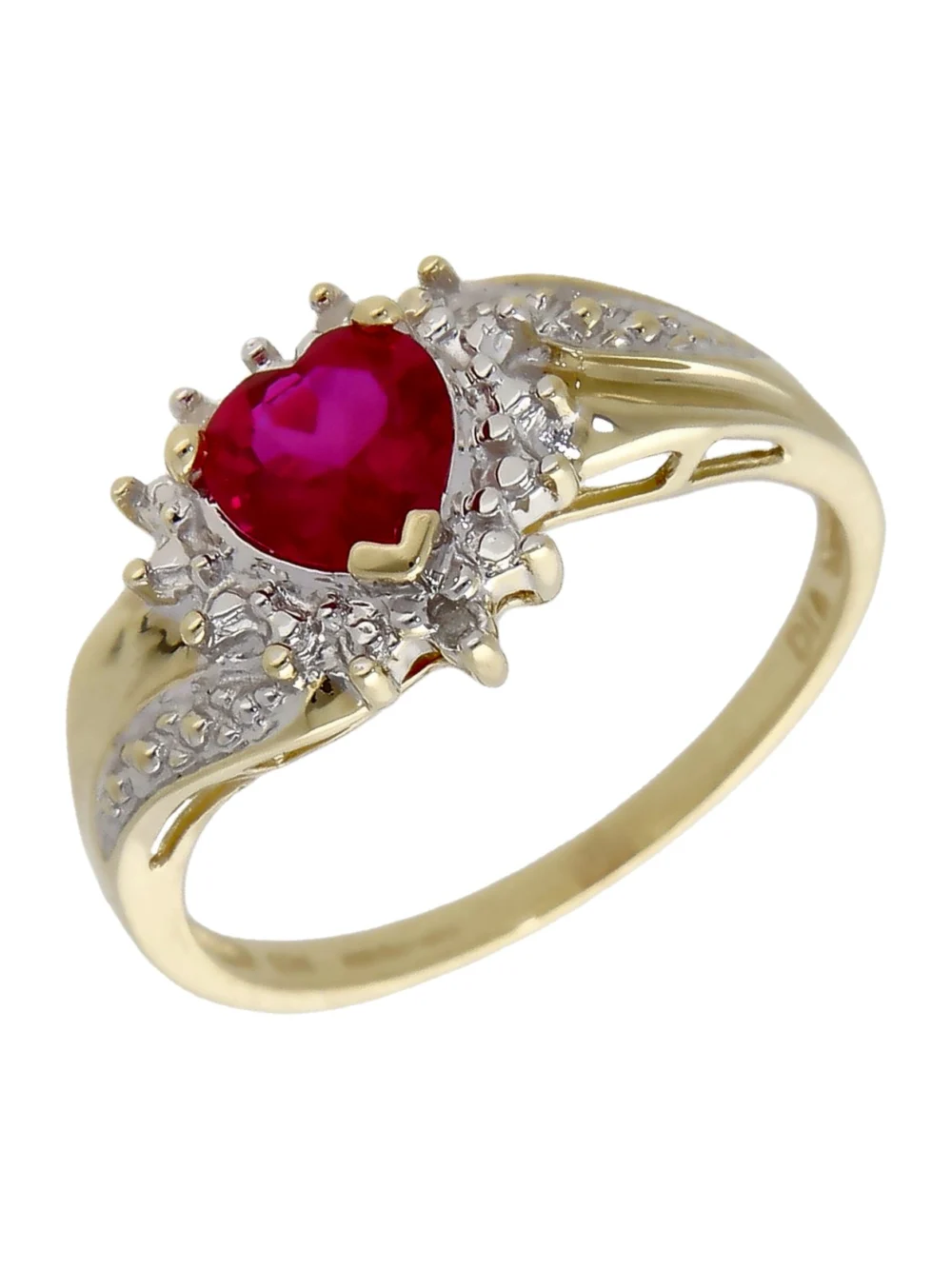 William May 9ct Gold Synthetic Ruby & Diamond Heart Cluster Ring