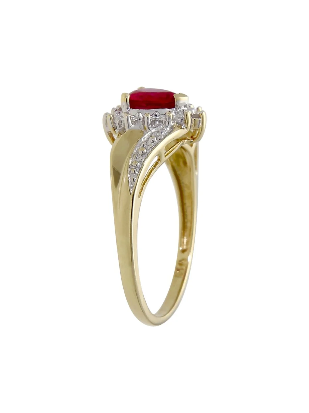 William May 9ct Gold Synthetic Ruby & Diamond Heart Cluster Ring, view 2