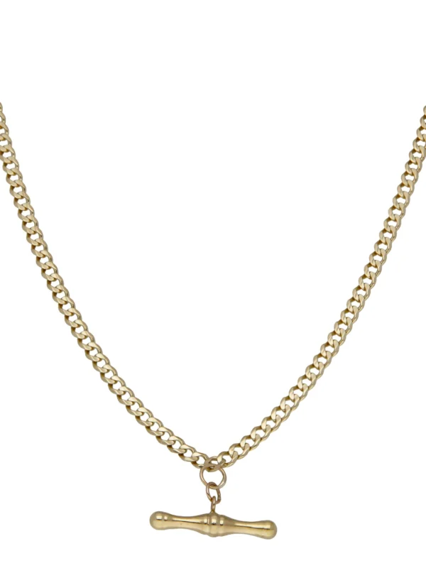William May 9ct Gold T-Bar Pendant & Curb Link Chain Necklace