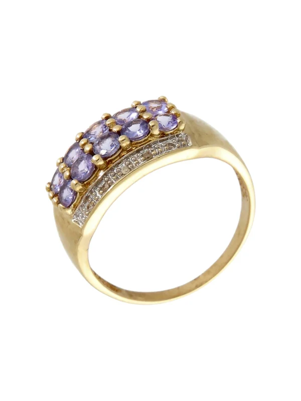 William May 9ct Gold Tanzanite & Diamond Multi Row Dress Ring