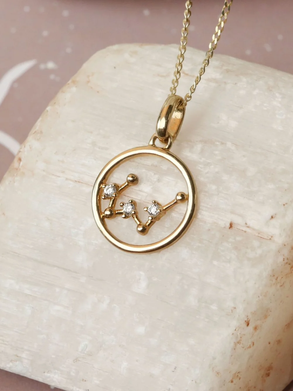 William May 9ct Gold Taurus Constellation Cubic Zirconia Pendant & Chain
