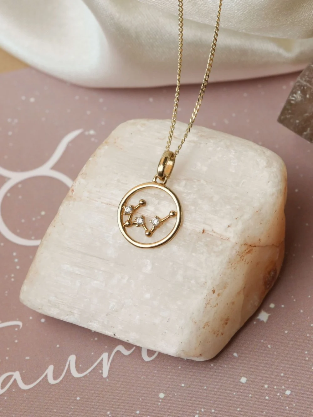 William May 9ct Gold Taurus Constellation Cubic Zirconia Pendant & Chain, view 5