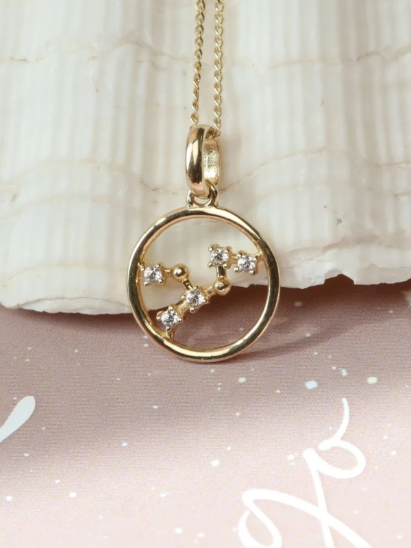William May 9ct Gold Virgo Constellation Cubic Zirconia Pendant & Chain