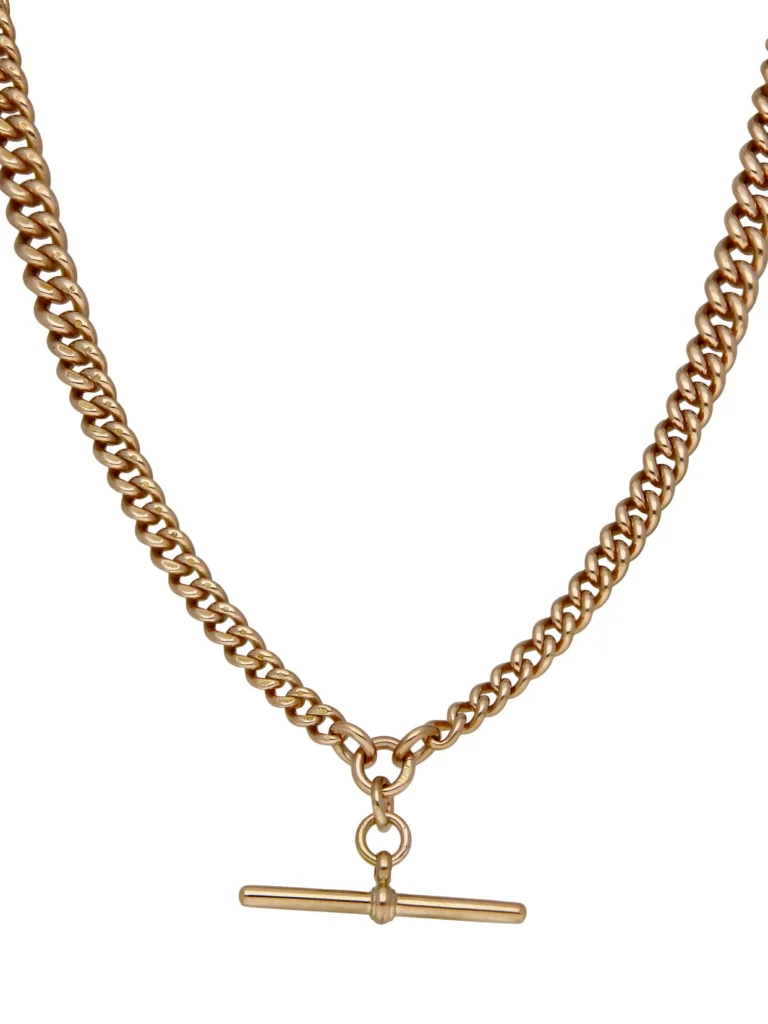 William May 9ct Rose Gold 16" Albert Link T-Bar Necklace