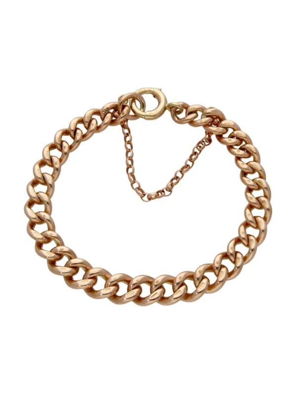 William May 9ct Rose Gold 7" Curb Bracelet & Safety Chain