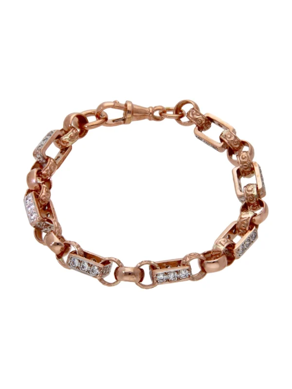 William May 9ct Rose Gold 7.5" Cubic Zirconia Set Belcher Bracelet