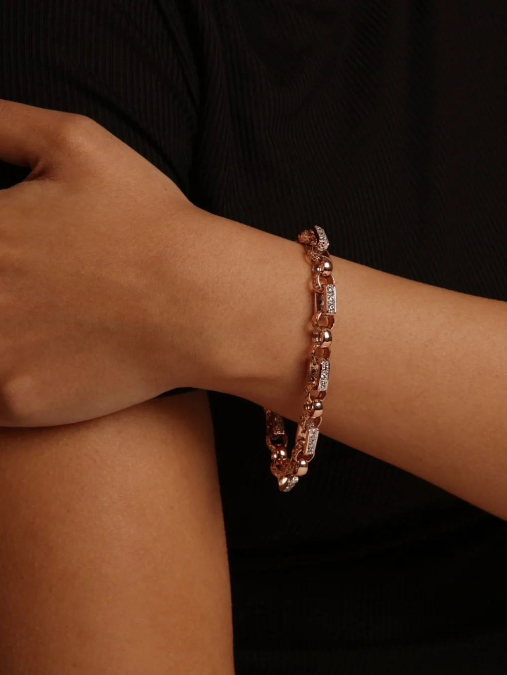 William May 9ct Rose Gold 7.5" Cubic Zirconia Set Belcher Bracelet, view 2