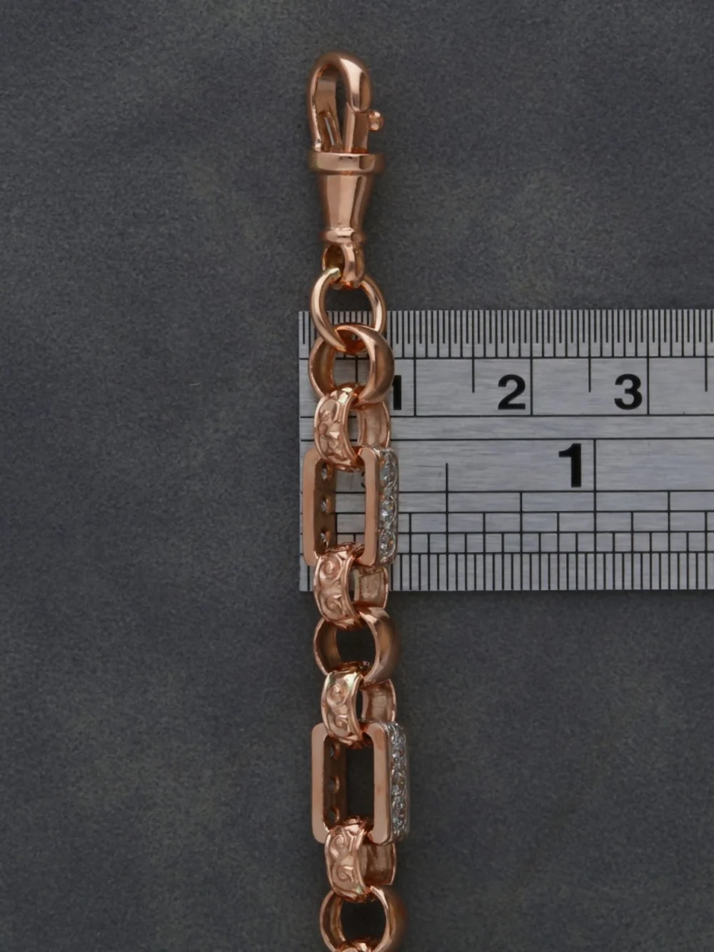 William May 9ct Rose Gold 7.5" Cubic Zirconia Set Belcher Bracelet, view 3