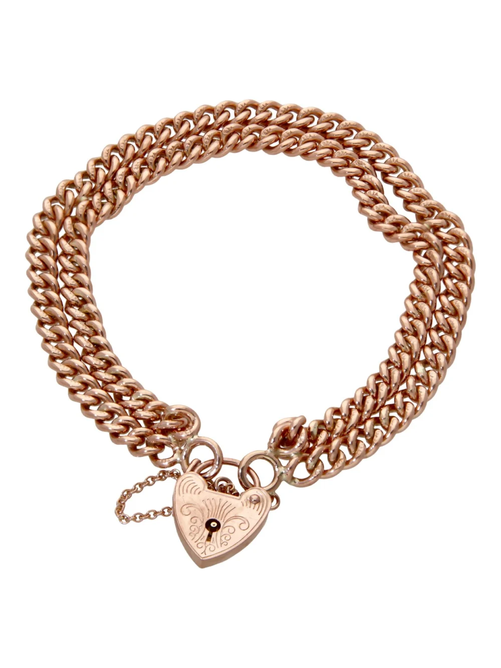 William May 9ct Rose Gold Double Row Curb Link Padlock Bracelet