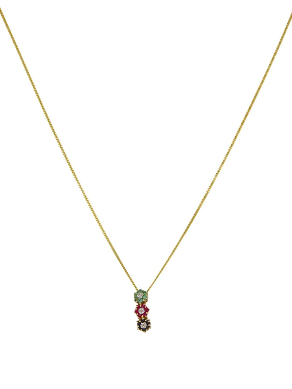 William May 9ct Ruby Sapphire Emerald & Diamond Clusters Necklace, view 2