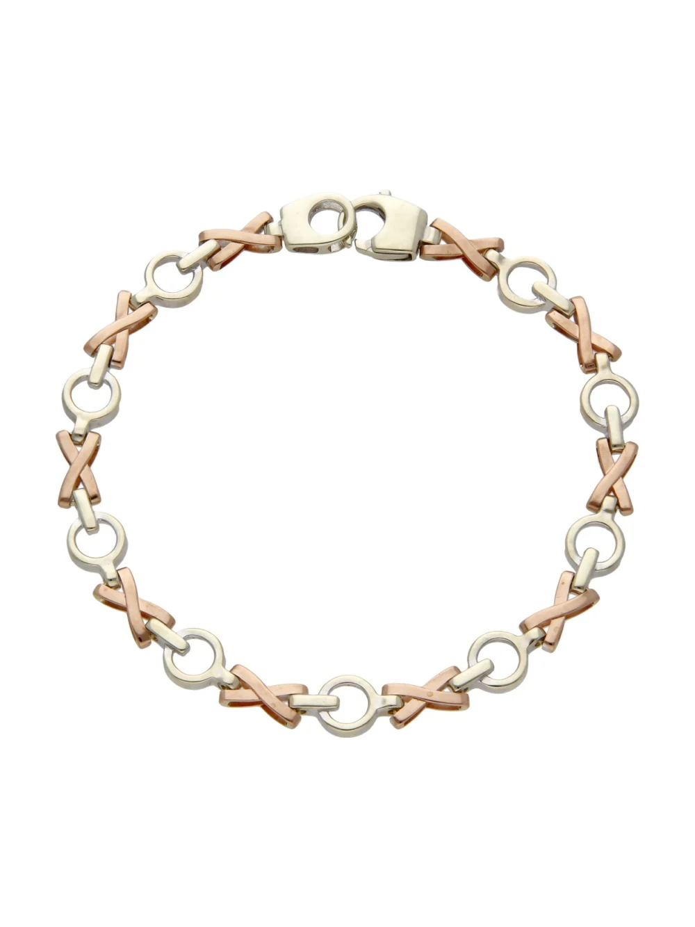 William May 9ct White & Rose Gold 7.5" Kiss Link Bracelet