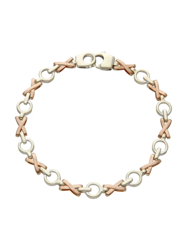 William May 9ct White & Rose Gold 7.5" Kiss Link Bracelet