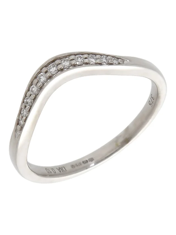 William May 9ct White Gold 0.10ct Diamond Set Wave Wishbone Ring
