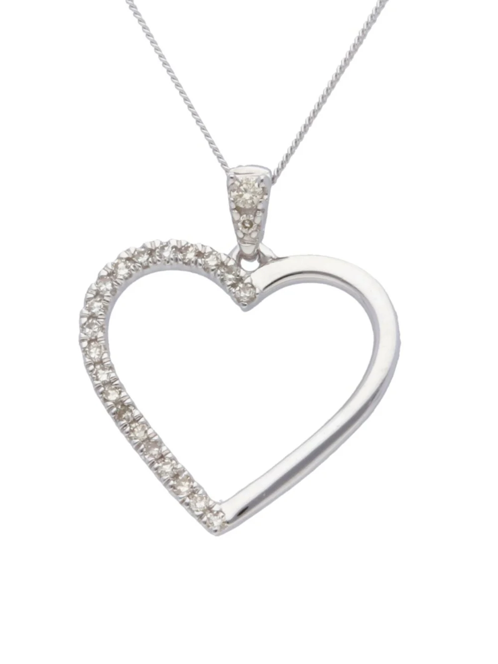 William May 9ct White Gold 0.13ct Diamond Heart Pendant Necklace
