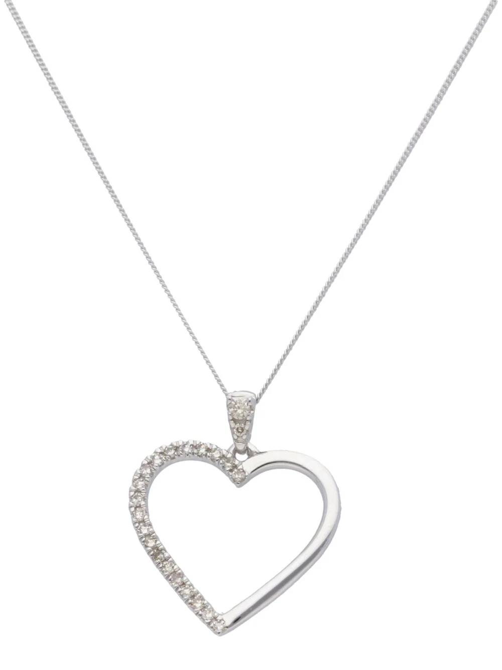 William May 9ct White Gold 0.13ct Diamond Heart Pendant Necklace, view 2
