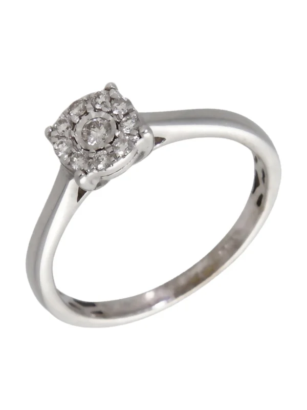 William May 9ct White Gold 0.15ct Diamond Halo Cluster Ring