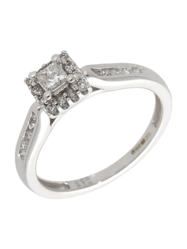 William May 9ct White Gold 0.33ct Princess Cut Diamond Halo Ring