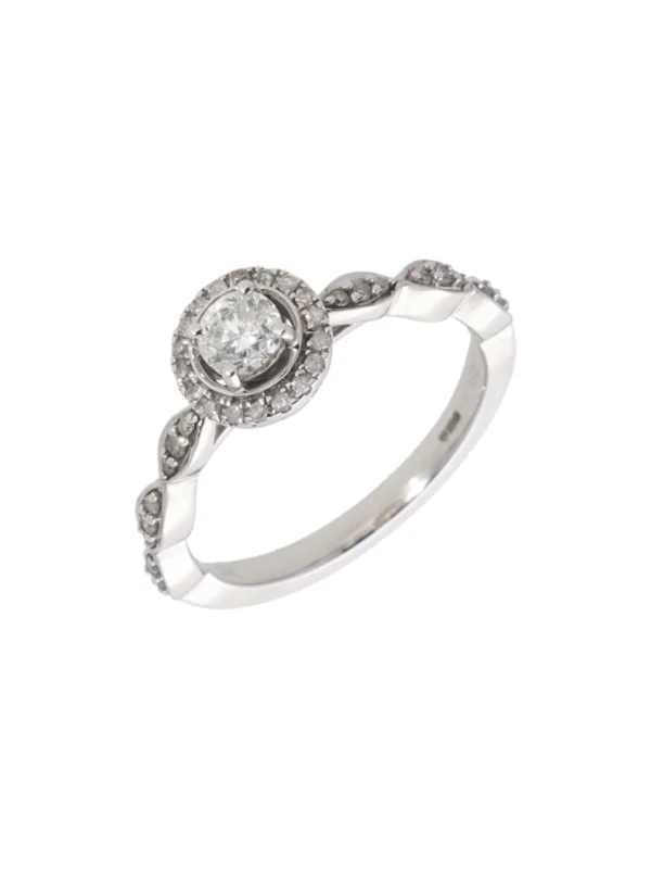 William May 9ct White Gold 0.50ct Diamond Halo Solitaire Ring