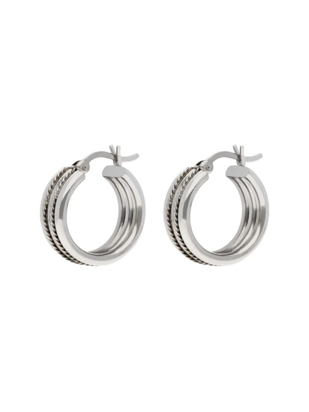 William May 9ct White Gold 3 Row Hoop Creole Earrings