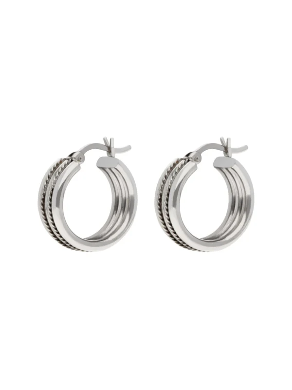 William May 9ct White Gold 3 Row Hoop Creole Earrings