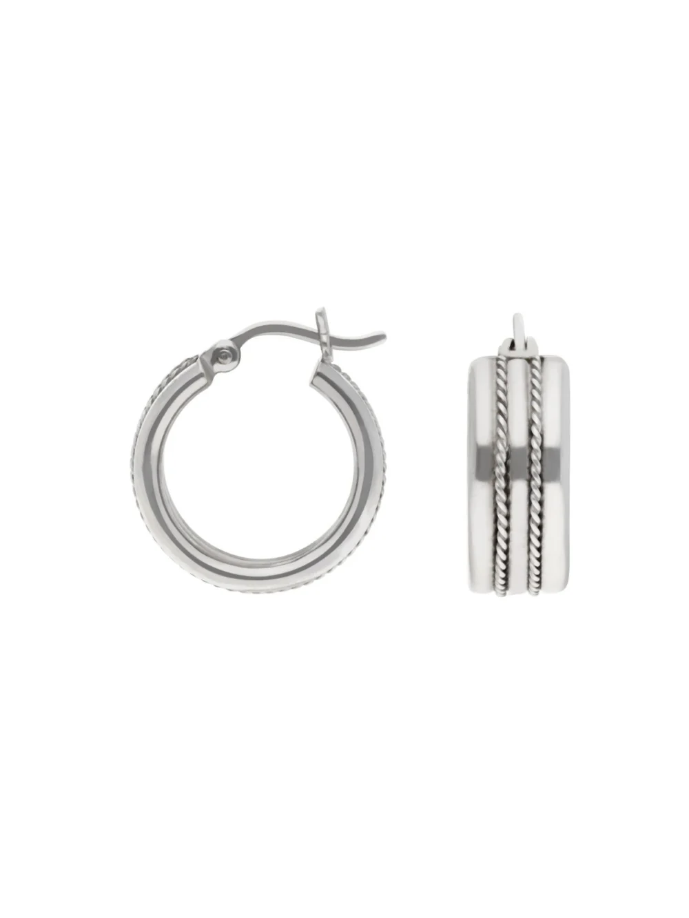 William May 9ct White Gold 3 Row Hoop Creole Earrings, view 2