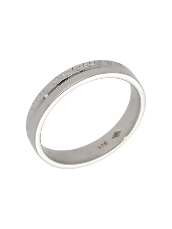 William May 9ct White Gold 3.5mm Half Engraved Wedding Band Ring