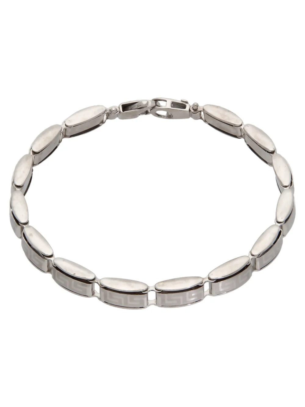 William May 9ct White Gold 7" Greek Key Bar Link Bracelet