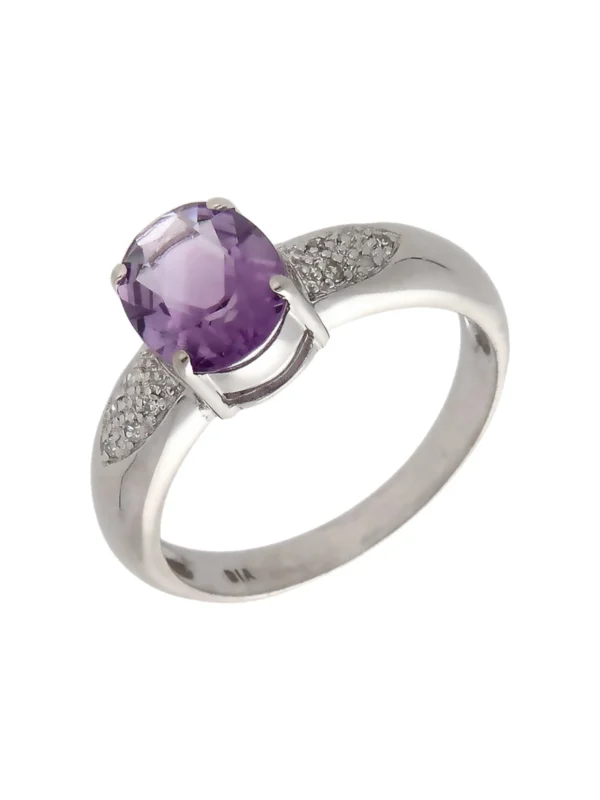 William May 9ct White Gold Amethyst & Diamond Dress Ring