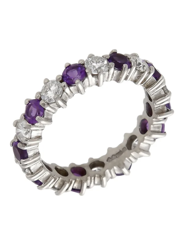 William May 9ct White Gold Amethyst & Diamond Full Band Ring
