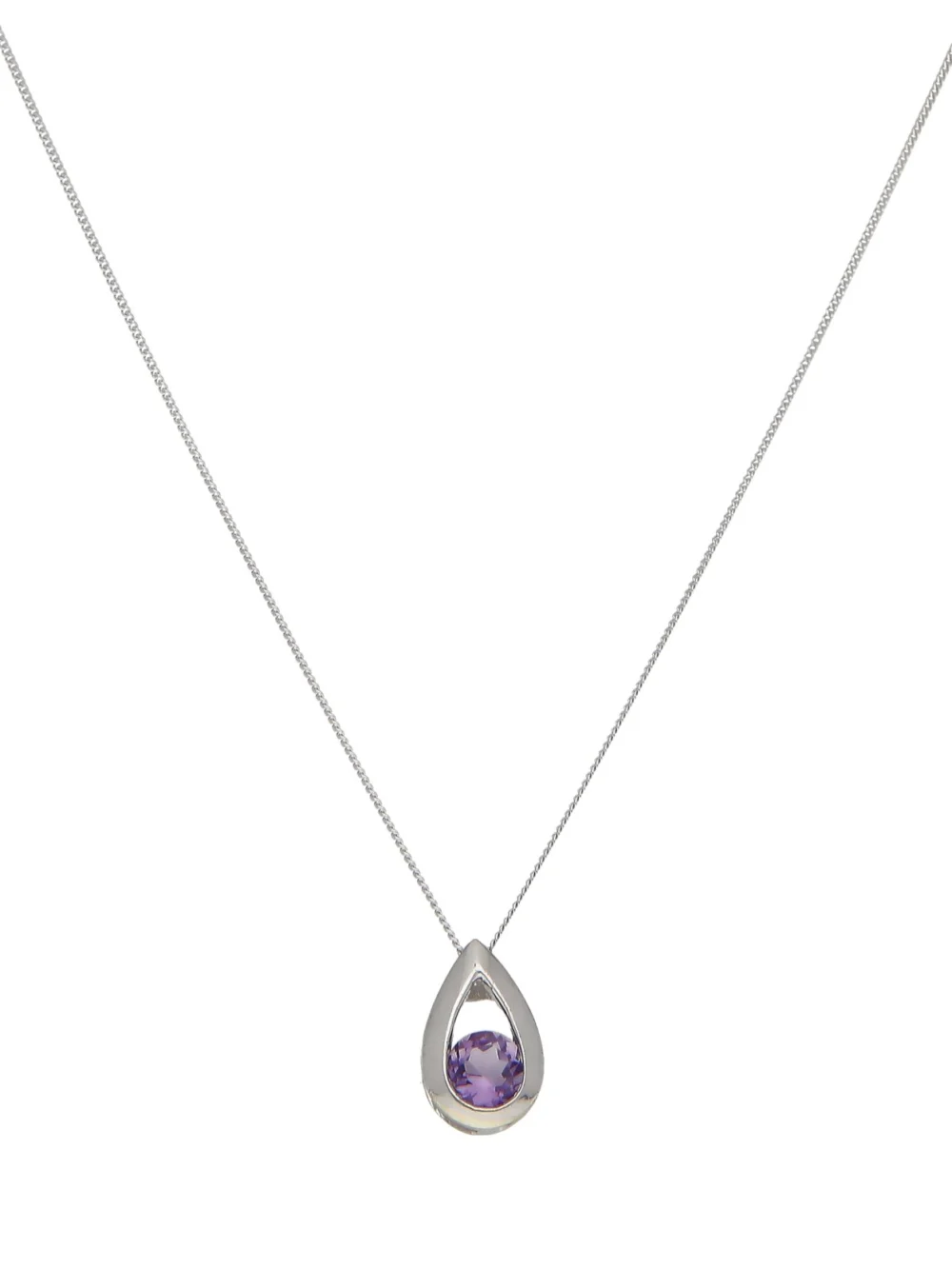 William May 9ct White Gold Amethyst Pendant & Chain Necklace
