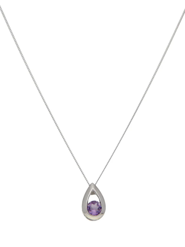 William May 9ct White Gold Amethyst Pendant & Chain Necklace