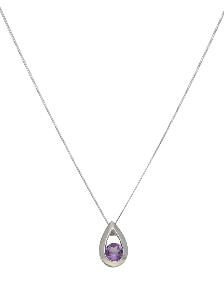 William May 9ct White Gold Amethyst Pendant & Chain Necklace