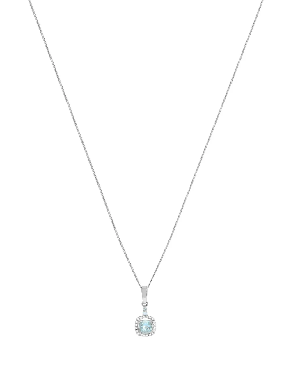 William May 9ct White Gold Aquamarine & Diamond Halo & 18" Necklace