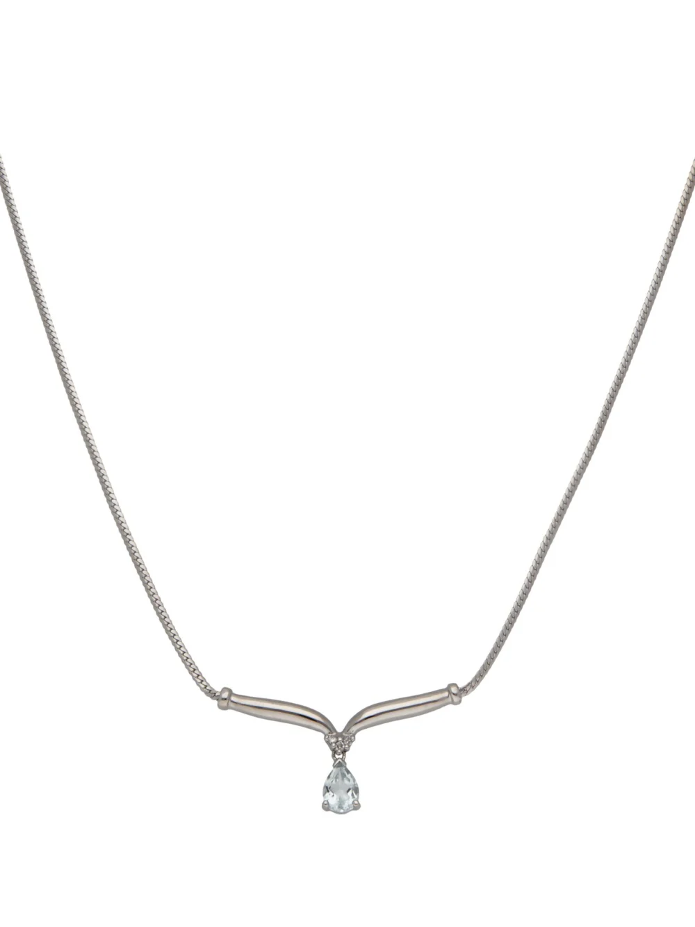 William May 9ct White Gold Aquamarine Teardrop Wishbone Necklet