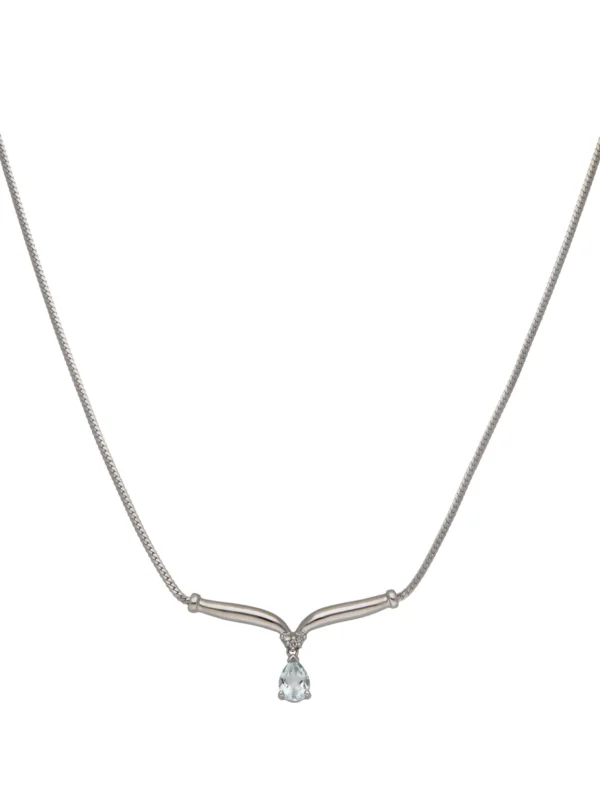 William May 9ct White Gold Aquamarine Teardrop Wishbone Necklet