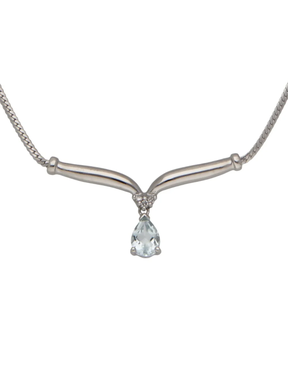 William May 9ct White Gold Aquamarine Teardrop Wishbone Necklet, view 2