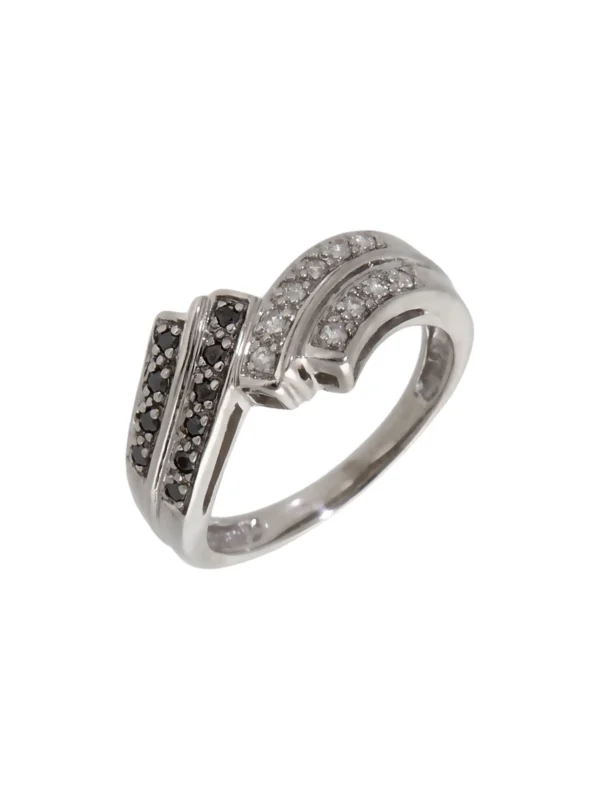 William May 9ct White Gold Black & White Diamond Crossover Ring