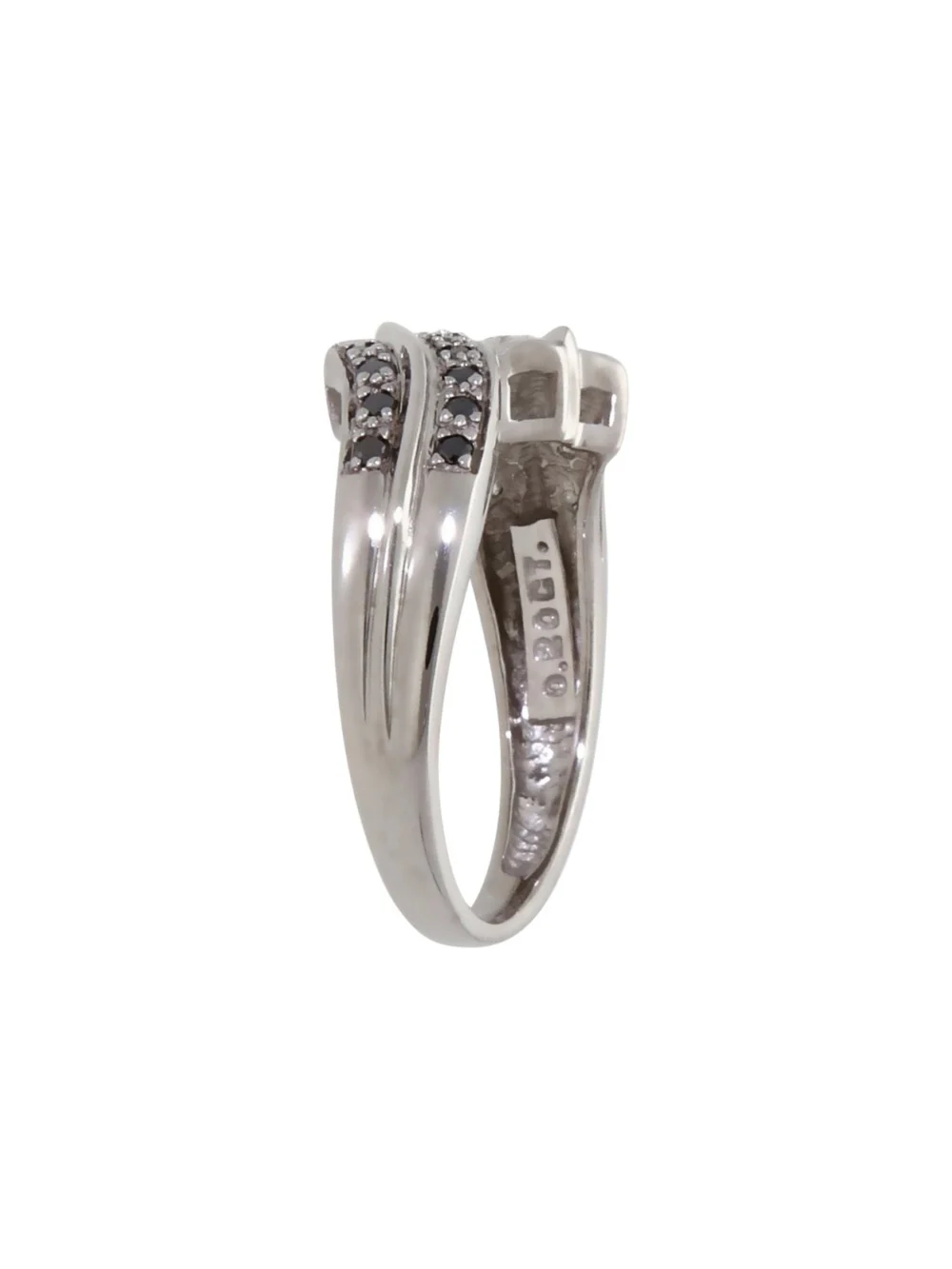 William May 9ct White Gold Black & White Diamond Crossover Ring, view 2