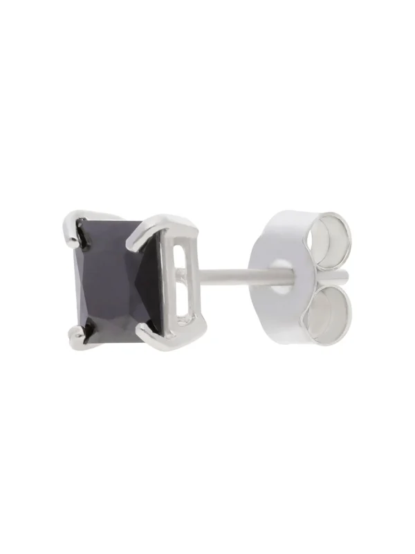 William May 9ct White Gold Black Cubic Zirconia Single Mens Stud Earring