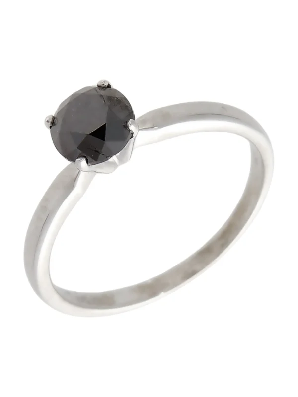 William May 9ct White Gold Black Diamond Solitaire Ring