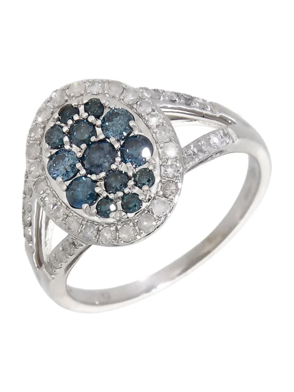William May 9ct White Gold Blue & White Diamond Cluster Ring